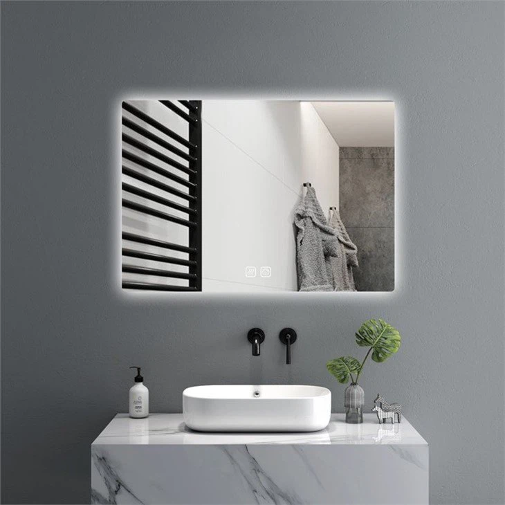 backlit rectangular mirror